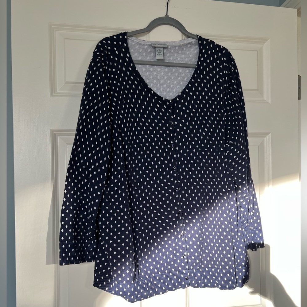Catherine’s Women’s Navy Button Up Cardigan Pearl Buttons Plus Sz 4X